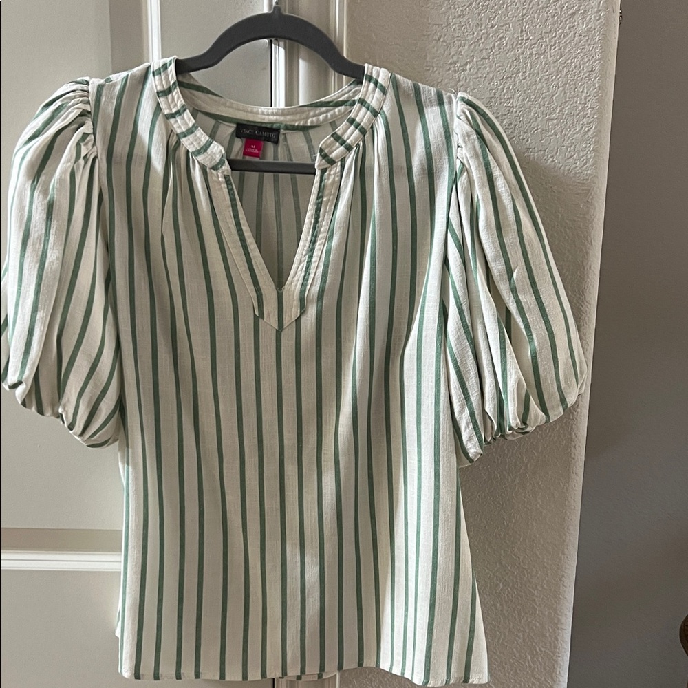 Vince Camuto Ivory and Sage Striped Blouse